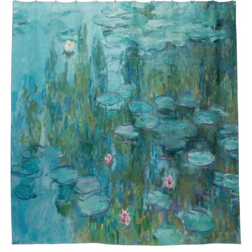 Claude Monet Water Lilies 1915 Aqua Blue Shower Curtain