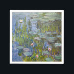 Claude Monet Water Lilies 1915 Impressionist Art Napkins<br><div class="desc">"Water Lilies" (1915) is a stunning example of Claude Monet’s late-period mastery at his Giverny garden. This iconic Impressionist painting focuses on the serene surface of his lily pond, where vibrant green pads and delicate blossoms in pink and white float upon deep, shimmering blue water. Monet’s expressive, loose brushwork captures...</div>