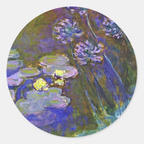 Claude Monet Water Lilies Agapanthus Classic Round Sticker