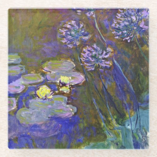 Claude Monet Water Lilies Agapanthus Glass Coaster