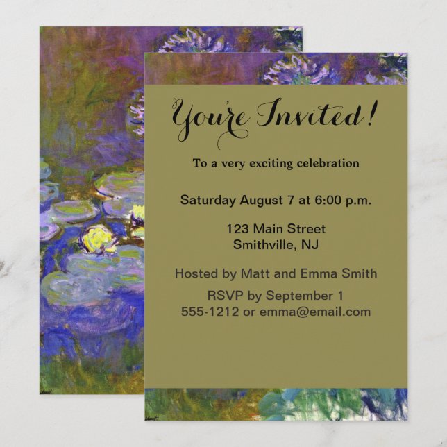 Claude Monet Water Lilies Agapanthus Invitation (Front/Back)