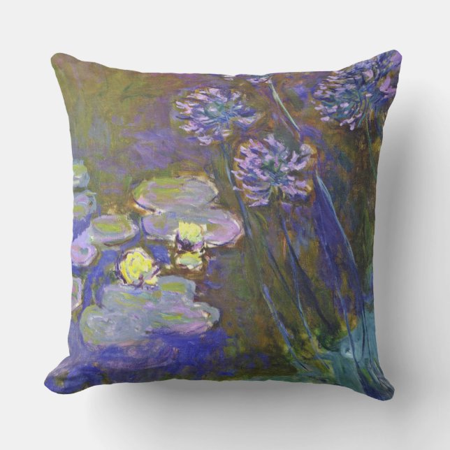 Claude Monet Water Lilies Agapanthus Outdoor Pillow (Front)