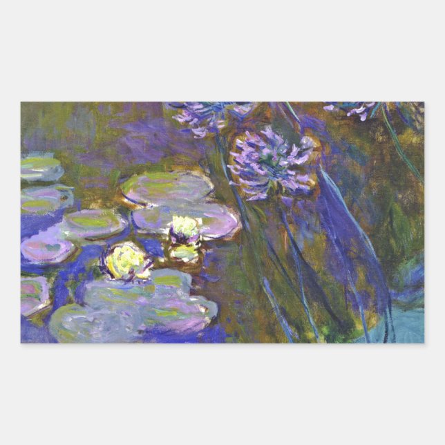 Claude Monet Water Lilies Agapanthus Rectangular Sticker (Front)