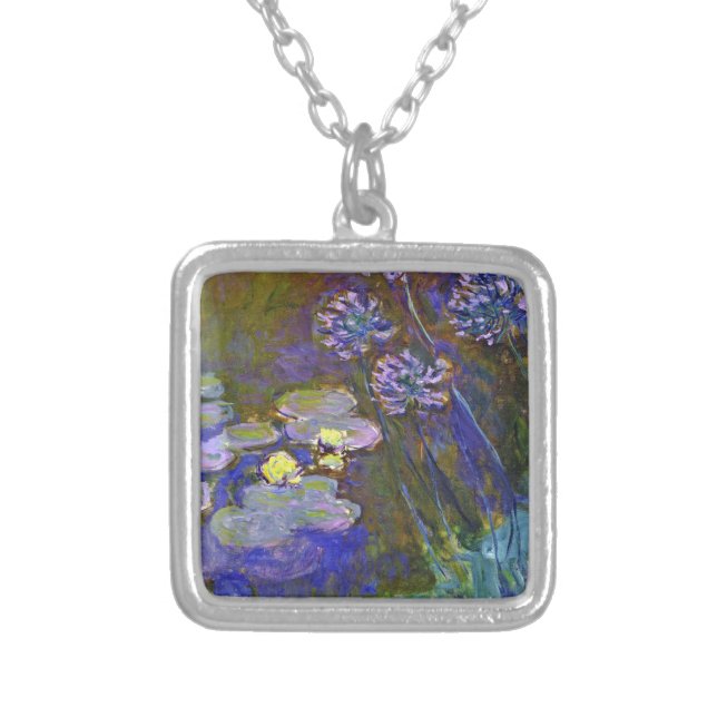 Claude Monet Water Lilies Agapanthus Silver Plated Necklace (Front)