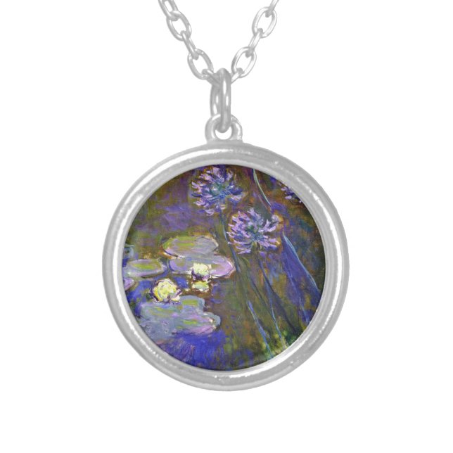 Claude Monet Water Lilies Agapanthus Silver Plated Necklace (Front)