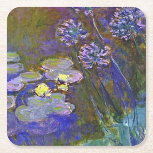 Claude Monet Water Lilies Agapanthus Square Paper Coaster