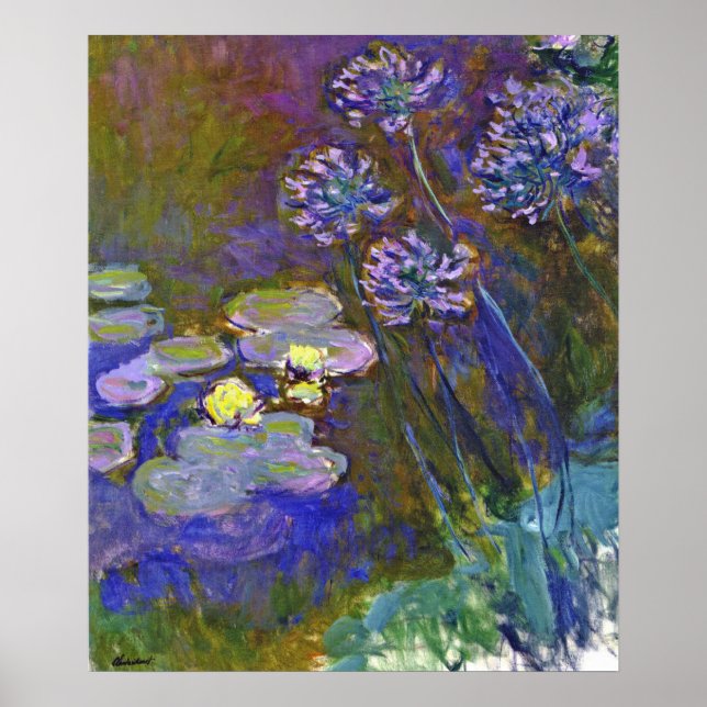 Claude Monet Water Lilies Agapanthus Vintage Art Poster (Front)