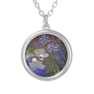 Claude Monet Water Lilies Agapanthus Vintage Art Silver Plated Necklace