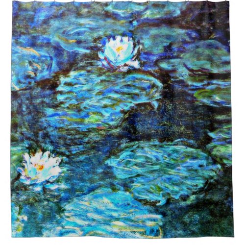 Claude Monet _ Water Lilies Blue _  Shower Curtain