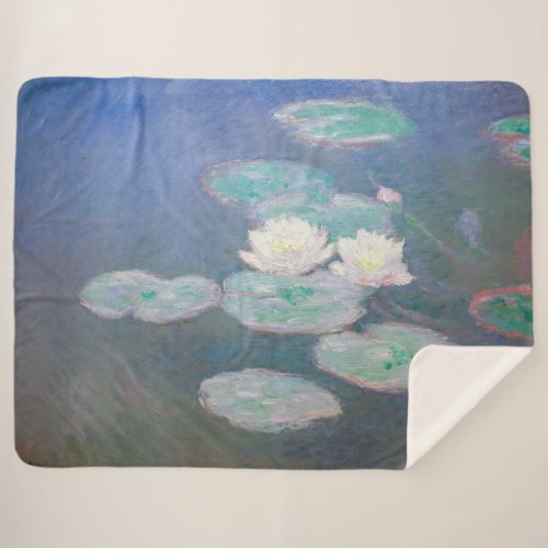 Claude Monet _ Water Lilies Evening Effect Sherpa Blanket