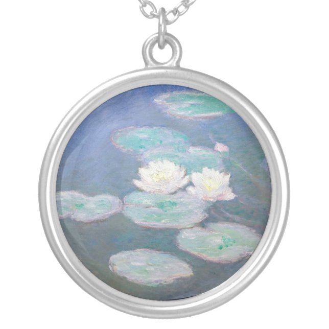 Claude Monet - Water Lilies, Evening Effect Silver Plated Necklace (Front)