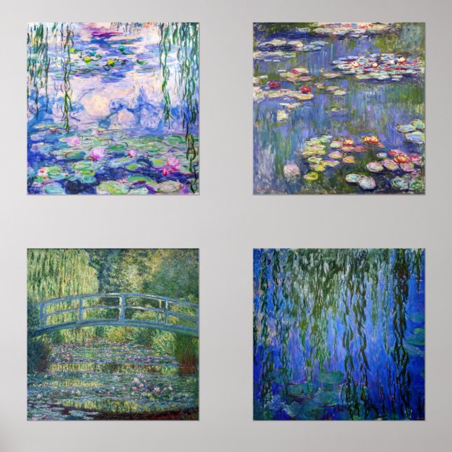 Claude Monet Water Lilies Masterpieces Selection Wall Art Sets (Front)