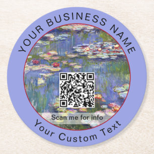Claude Monet - Water Lilies / Nympheas - QR Code Round Paper Coaster