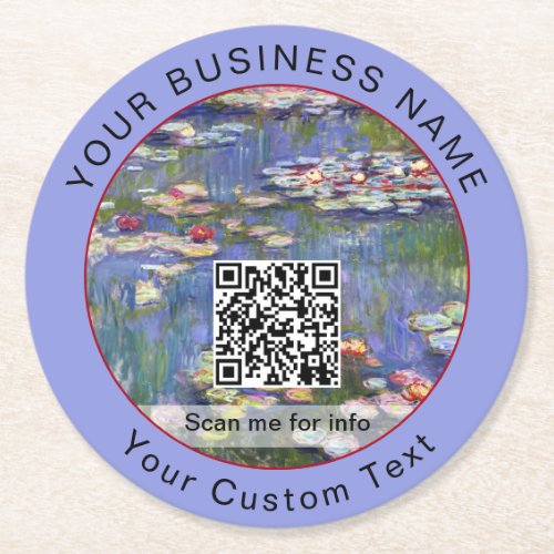 Claude Monet _ Water Lilies  Nympheas _ QR Code Round Paper Coaster