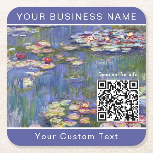 Claude Monet _ Water Lilies  Nympheas _ QR Code Square Paper Coaster