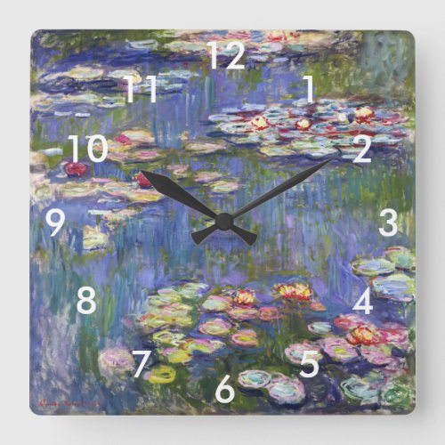 Claude Monet _ Water Lilies  Nympheas Square Wall Clock