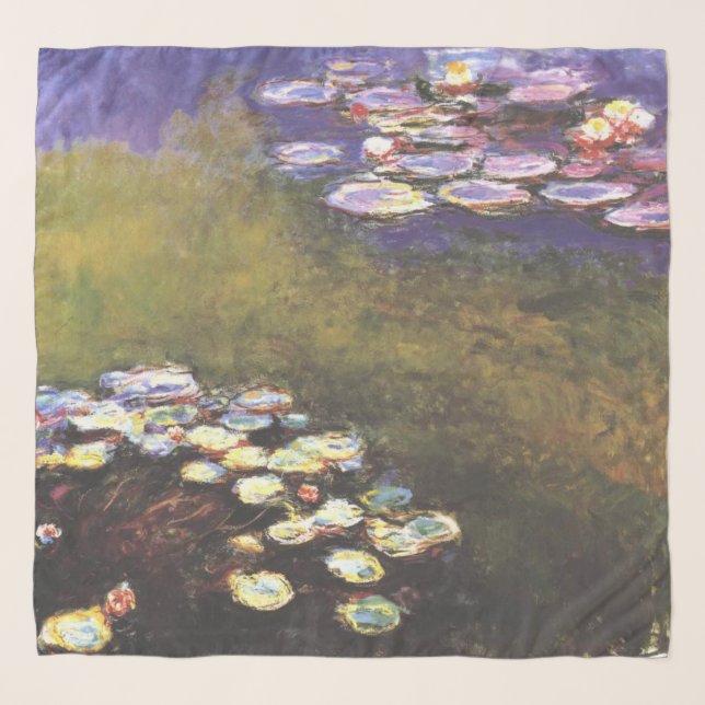 Claude Monet, Water Lilies, on Green and Purple Scarf (Front)