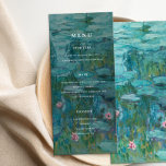 Claude Monet Water Lilies Wedding Menu<br><div class="desc">Modern wedding menu with minimalist monogram typography and Claude Monet Water Lilies painting background.</div>