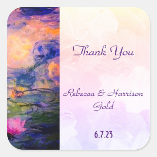 Claude Monet Water lilies Wedding Thank You Square Sticker