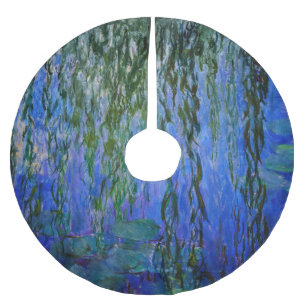 Claude Monet - Water Lilies with weeping willow Brushed Polyester Tree Skirt