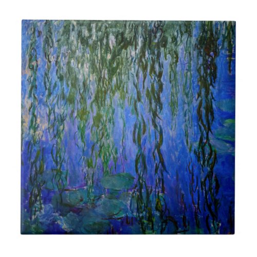 Claude Monet _ Water Lilies with weeping willow Ceramic Tile