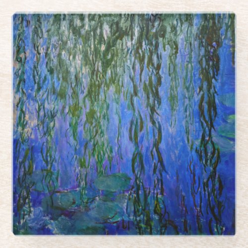 Claude Monet _ Water Lilies with weeping willow Glass Coaster