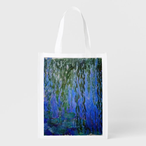 Claude Monet _ Water Lilies with weeping willow Grocery Bag