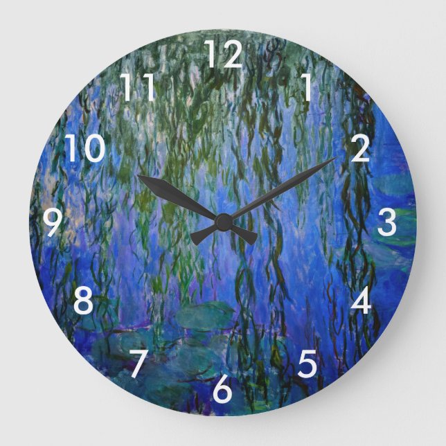 Claude Monet - Water Lilies with weeping willow Large Clock (Front)
