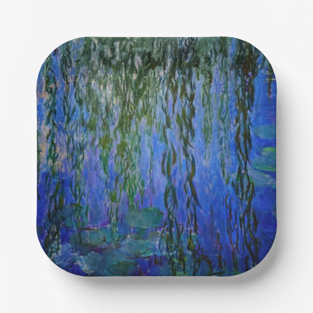 Claude Monet - Water Lilies with weeping willow Paper Plates (Front)
