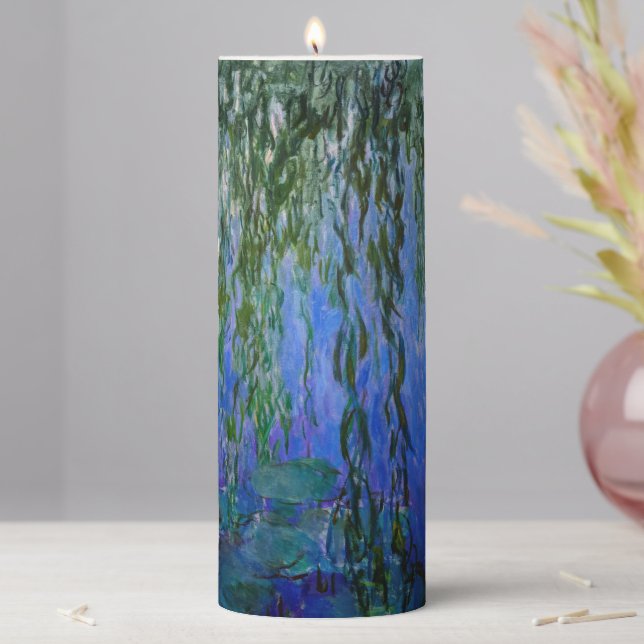 Claude Monet - Water Lilies with weeping willow Pillar Candle (In Situ)