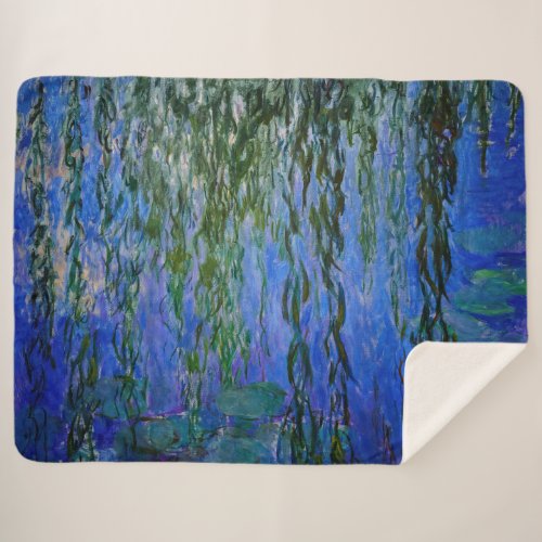Claude Monet _ Water Lilies with weeping willow Sherpa Blanket