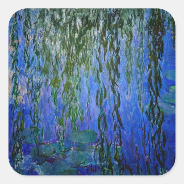 Claude Monet - Water Lilies with weeping willow Square Sticker (Front)