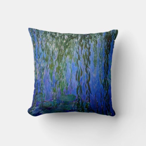 Claude Monet _ Water Lilies with weeping willow Throw Pillow