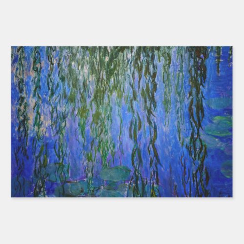 Claude Monet _ Water Lilies with weeping willow Wrapping Paper Sheets