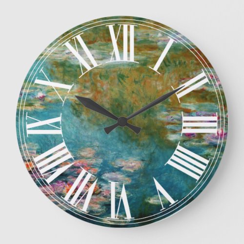 Claude Monet water lily at giverny Large Clock
