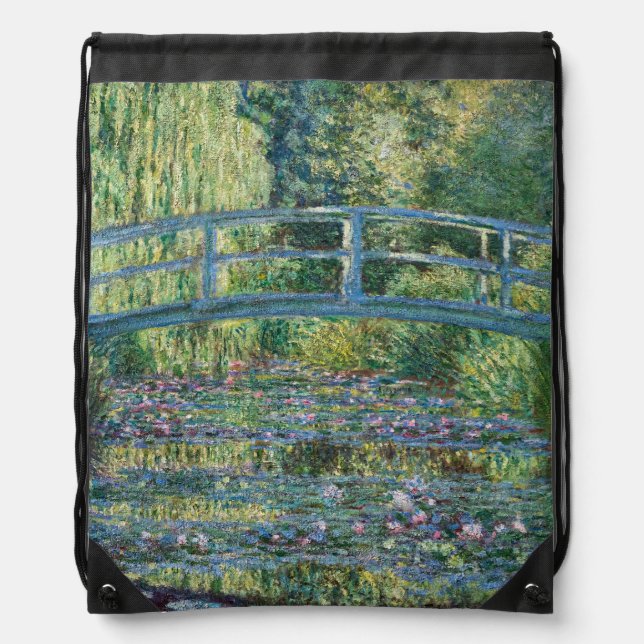Claude Monet - Water Lily pond, Green Harmony Drawstring Bag (Front)