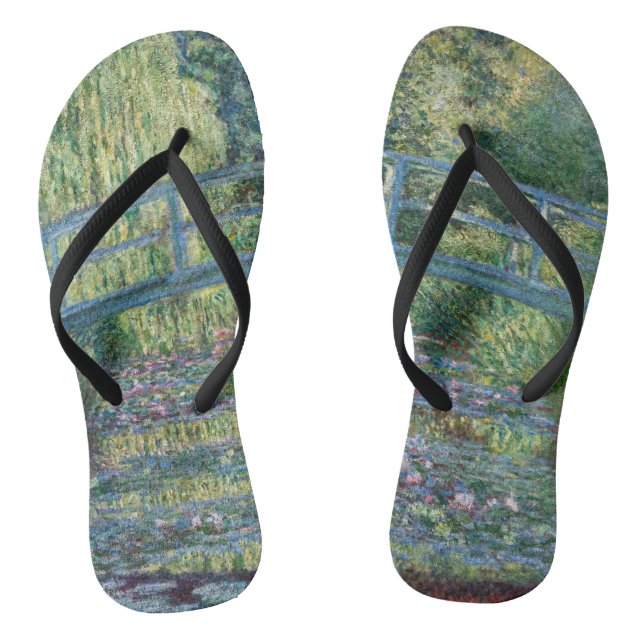 Claude Monet - Water Lily pond, Green Harmony Flip Flops (Footbed)