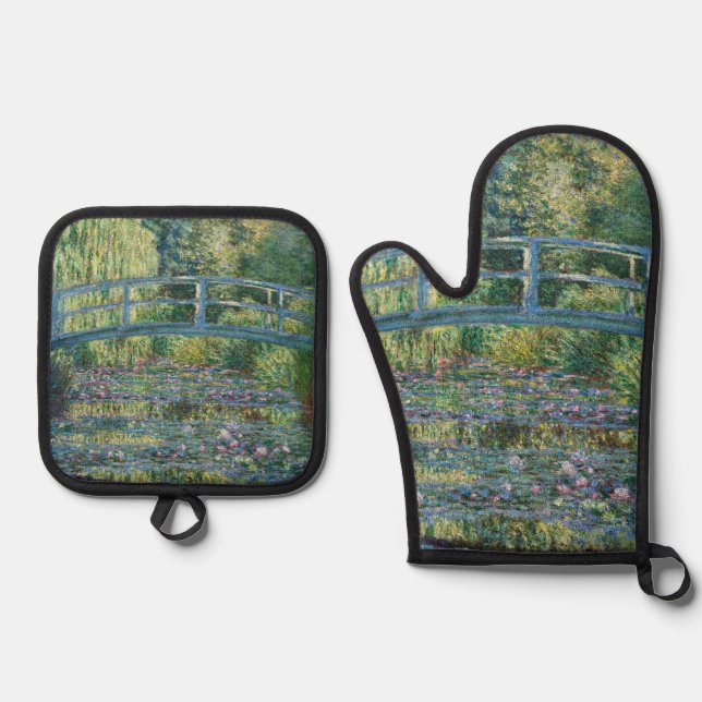 Claude Monet - Water Lily pond, Green Harmony Oven Mitt & Pot Holder Set (Front)