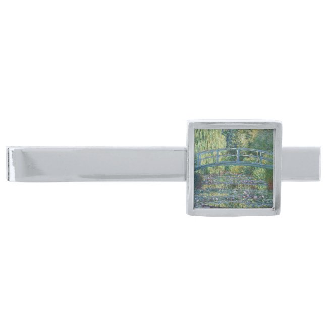 Claude Monet - Water Lily pond, Green Harmony Silver Finish Tie Bar (Front)
