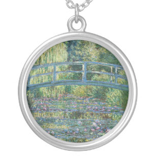 Claude Monet - Water Lily pond, Green Harmony Silver Plated Necklace