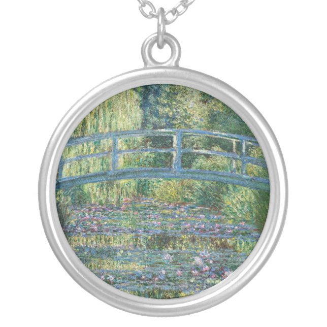Claude Monet - Water Lily pond, Green Harmony Silver Plated Necklace (Front)
