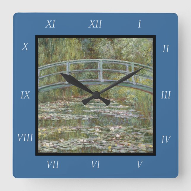 Claude Monet Water Lily Pond (Japanese Footbridge) Square Wall Clock (Front)
