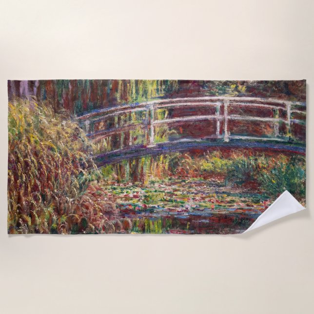 Claude Monet - Water Lily pond, Pink Harmony Beach Towel (Front)