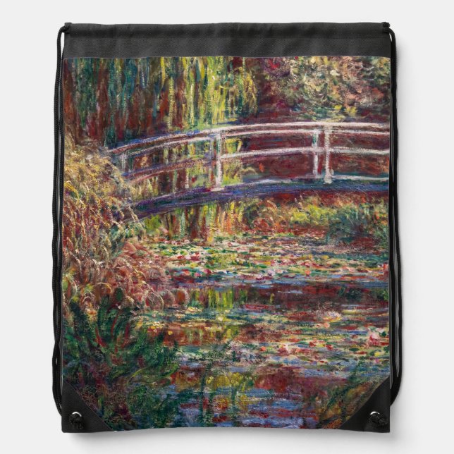 Claude Monet - Water Lily pond, Pink Harmony Drawstring Bag (Front)