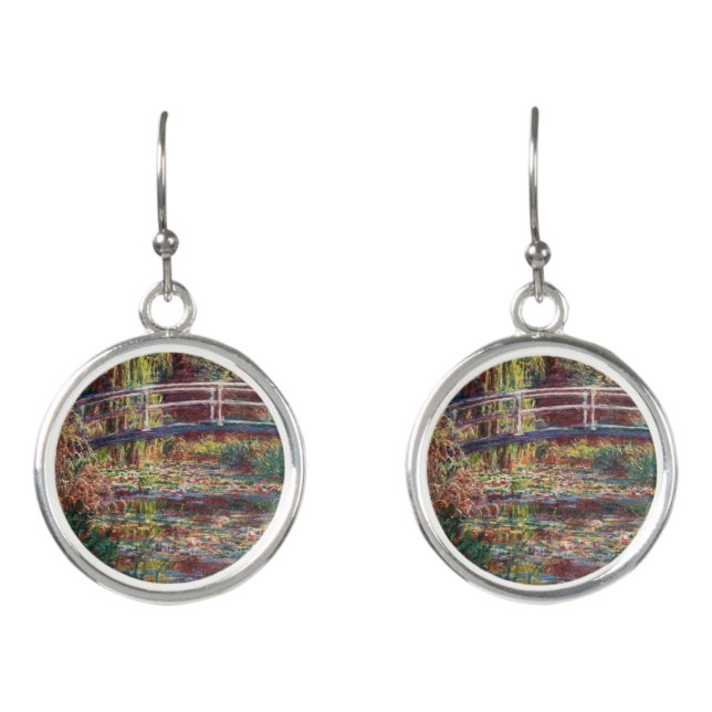 Claude Monet - Water Lily pond, Pink Harmony Earrings (Front)