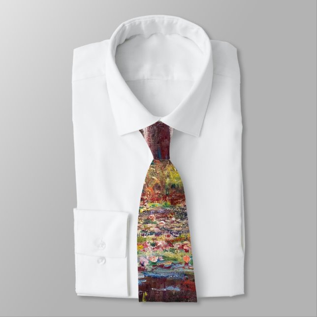 Claude Monet - Water Lily pond, Pink Harmony Neck Tie (Tied)
