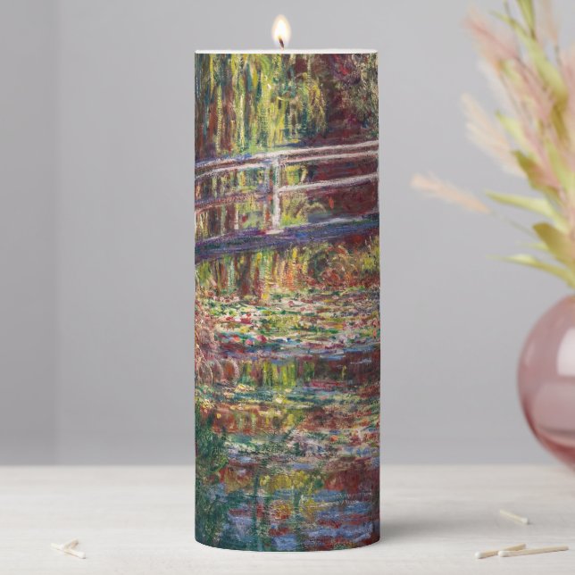 Claude Monet - Water Lily pond, Pink Harmony Pillar Candle (In Situ)