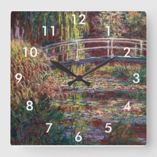 Claude Monet - Water Lily pond, Pink Harmony Square Wall Clock