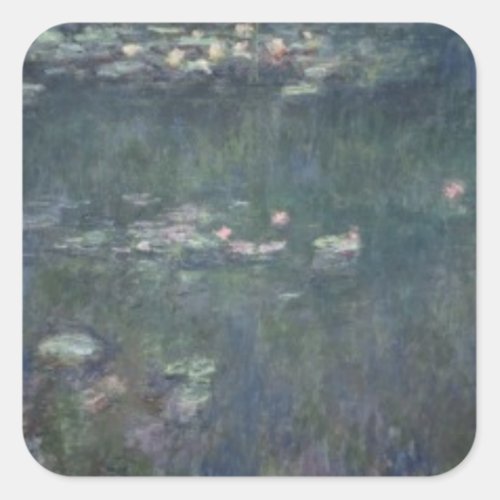 Claude Monet  Waterlilies Green Reflections Square Sticker