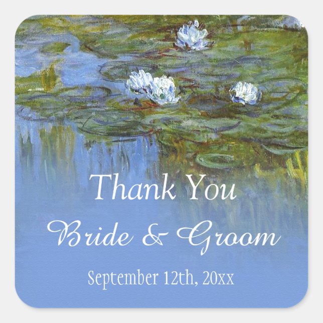 Claude Monet waterlily wedding favor than you Square Sticker (Front)